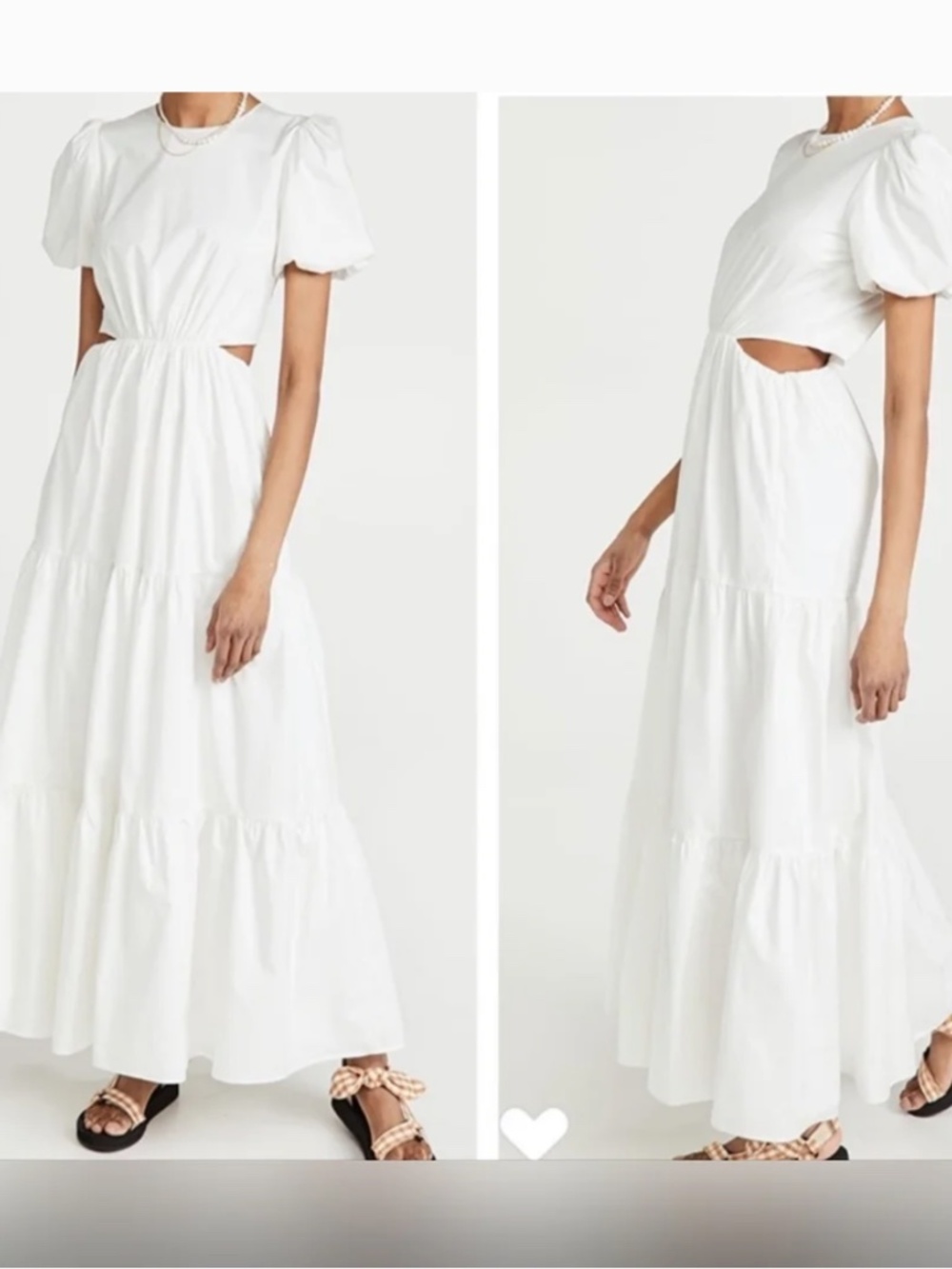 WAYF Plaza Cutout Tiered Maxi Dress in Ivory White Puff Sleeve XS